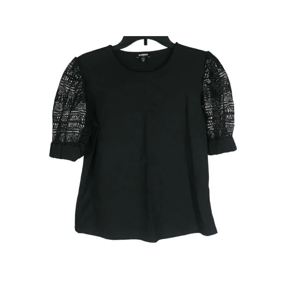 EXPRESS Women's Top Black Lace Puff Short Sleeve Top Size XS